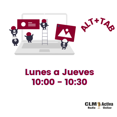 Imagen de unas caricaturas trabajando junto a nombre del programa, horario y logos