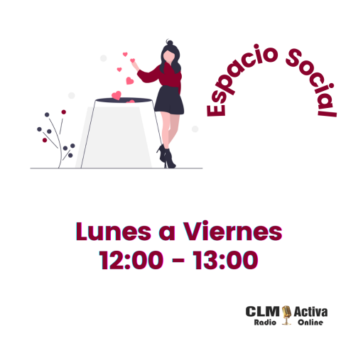 Imagen de una chica con corazones junto a nombre del programa, horario y logo