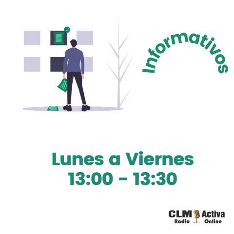 Imagen de un chico delante de pantallas junto a horarios y logo