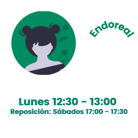 Chica con el nombre del programa y el horario