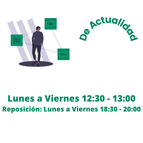 Imagen de un chico con el logo, el horario y el nombre del programa