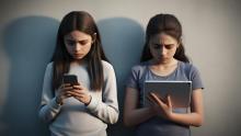 Dos adolescentes usando las redes sociales