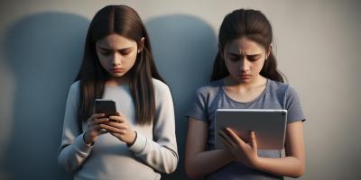 Dos adolescentes usando las redes sociales