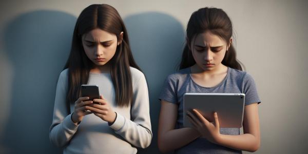 Dos adolescentes usando las redes sociales